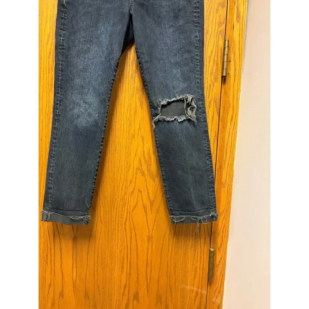 Free People We The Free Button Fly Distressed Jeans Women's 29 Dark Wash Raw Hem